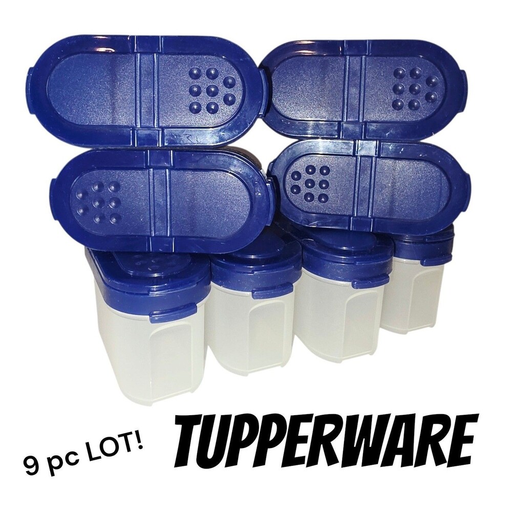 Tupperware 9pc Vintage Modular Mates Blue Flip Top Lids Spice Shaker Containers